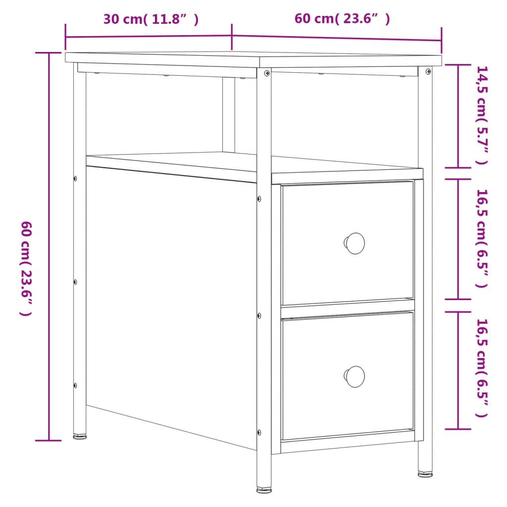 vidaXL Nachttische 2 Stk. Sonoma-Eiche 30x60x60 cm Holzwerkstoff