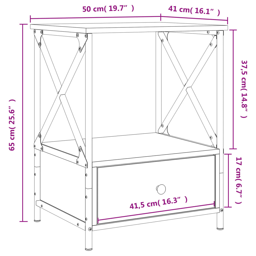 vidaXL Table de chevet chêne Sonoma 50x41x65 cm en bois d'ingénierie