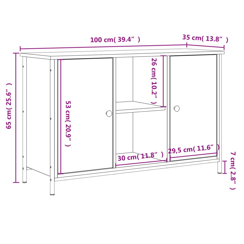 vidaXL Meuble TV chêne fumé 100x35x65 cm en bois d'ingénierie