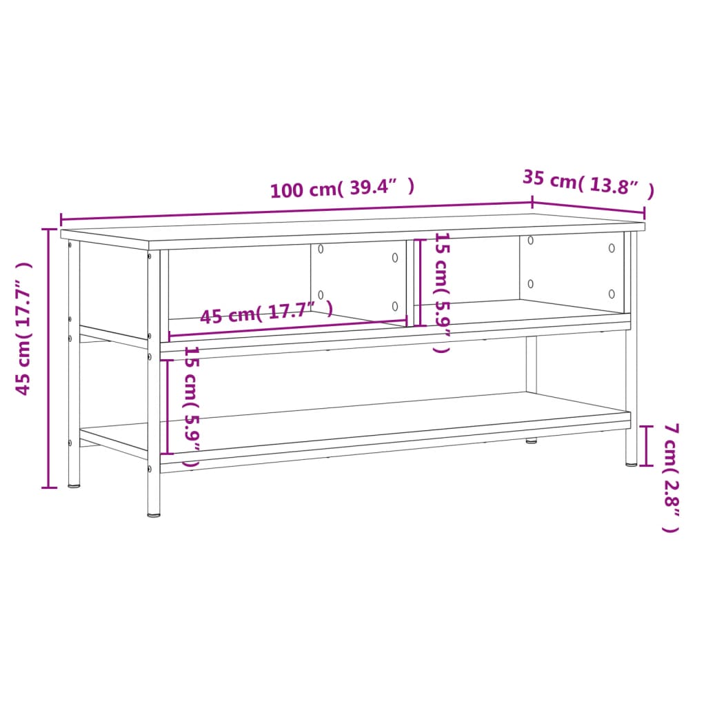 vidaXL Meuble TV chêne fumé 100x35x45 cm bois d'ingénierie