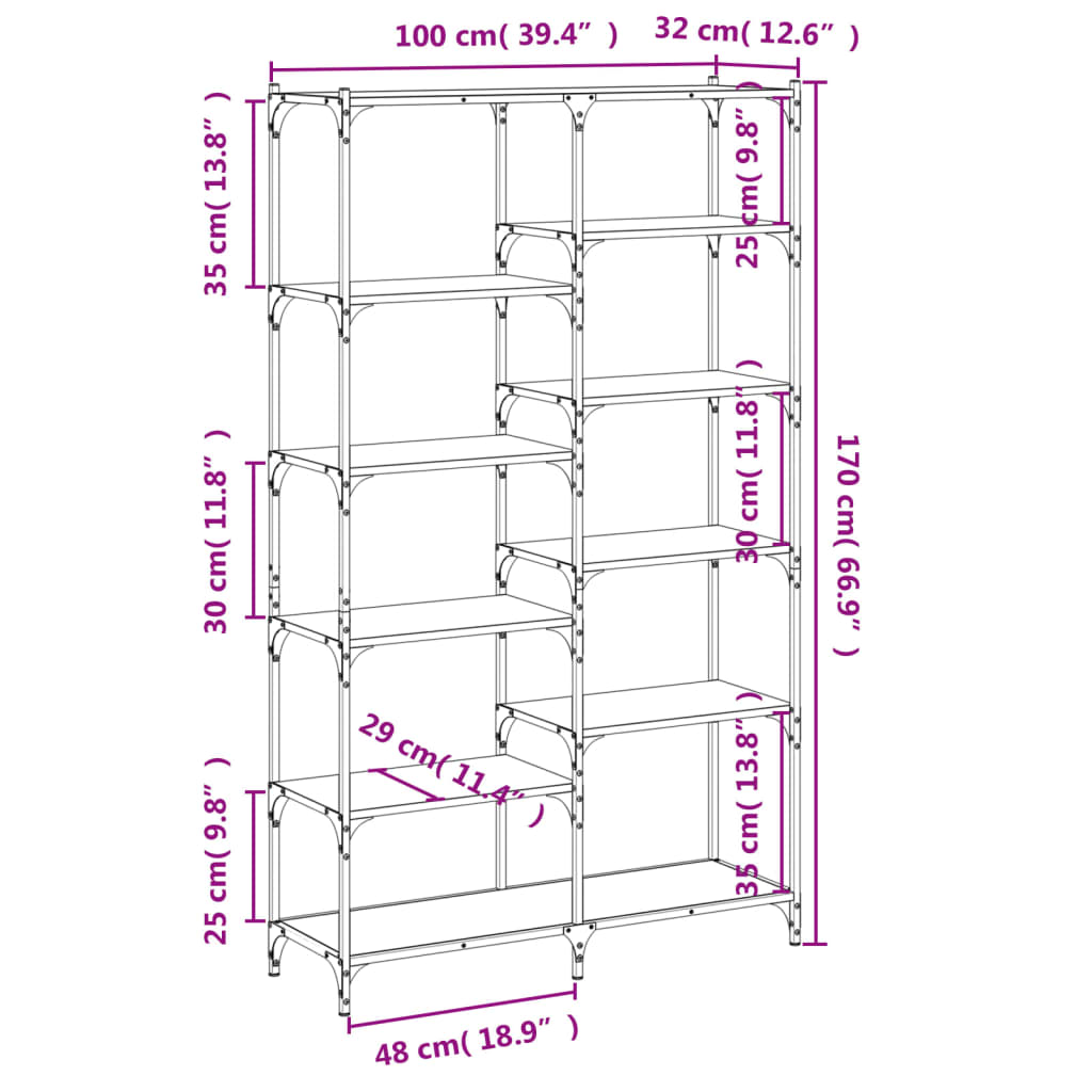vidaXL Bücherregal Schwarz 100x32x170 cm Holzwerkstoff und Eisen