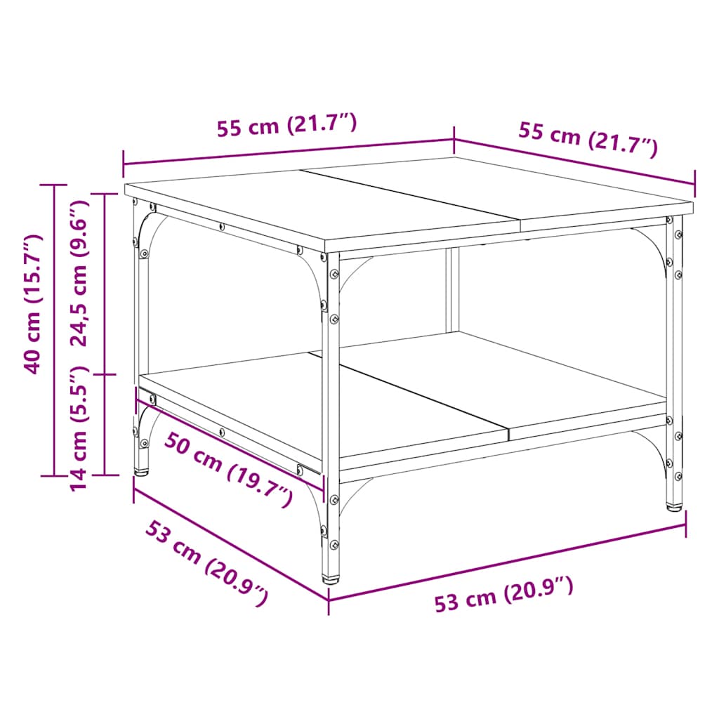 vidaXL Table basse chêne fumé 55x55x40 cm bois d'ingénierie
