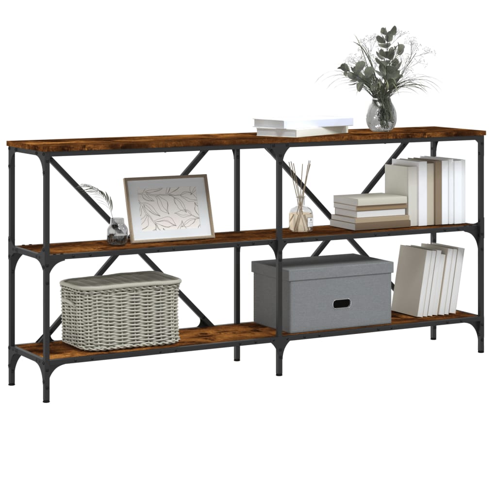 vidaXL Table console chêne fumé 160x30x75 cm en bois d'ingénierie et fer