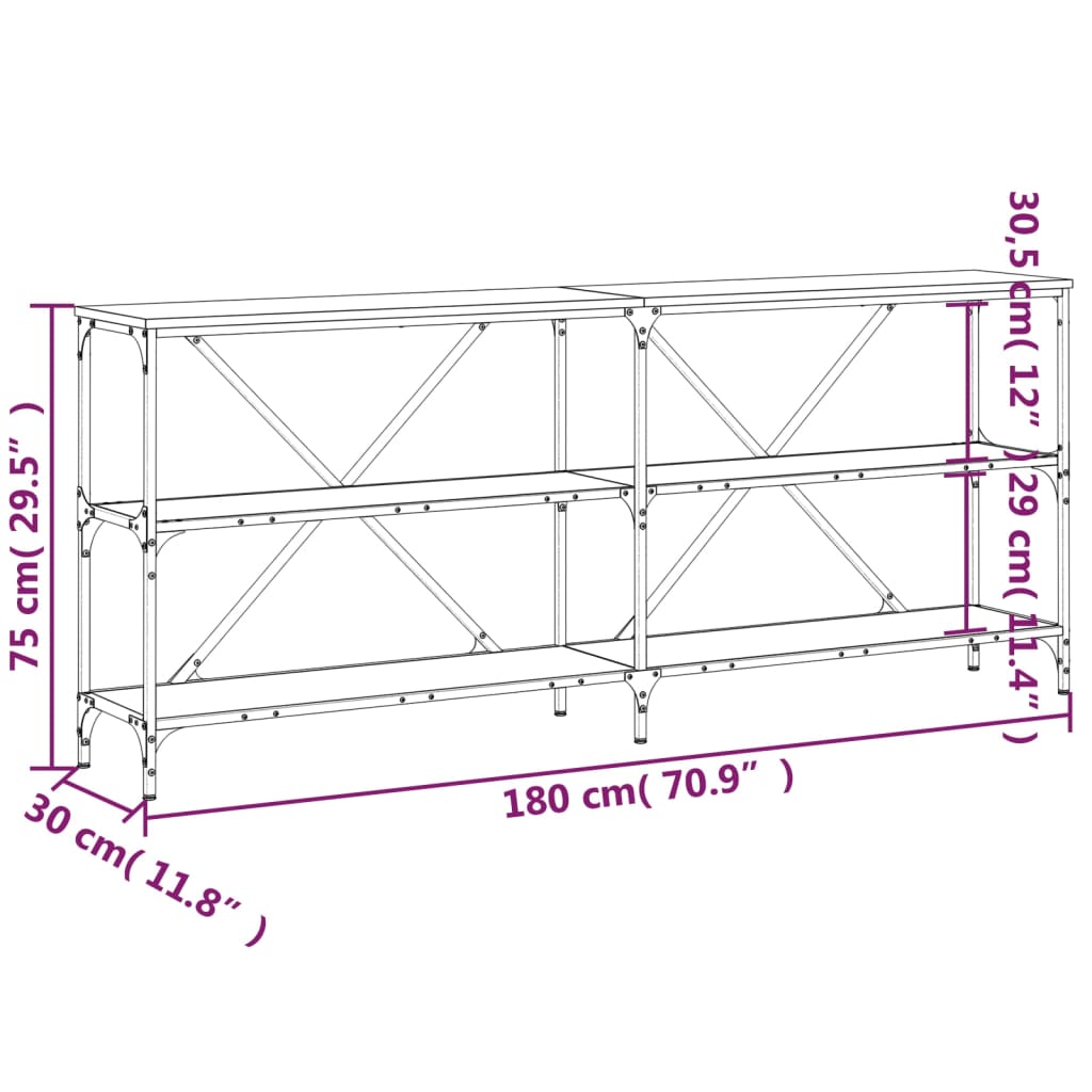 vidaXL Konsolentisch Grau Sonoma 180x30x75 cm Holzwerkstoff und Eisen