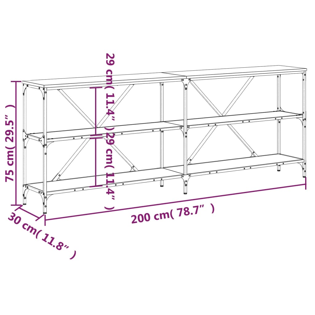 vidaXL Konsolentisch Sonoma-Eiche 200x30x75 cm Holzwerkstoff und Eisen