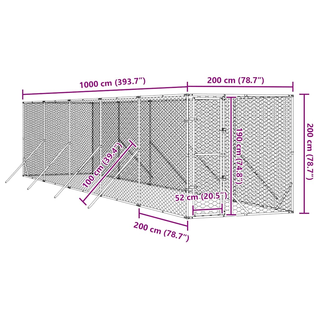 Outdoor-Hundezwinger Silbern 2x10x2 m Verzinkter Stahl