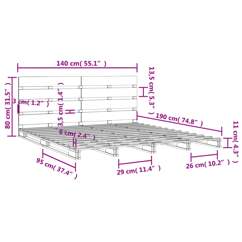 vidaXL Massivholzbett ohne Matratze 140x190 cm Kiefernholz