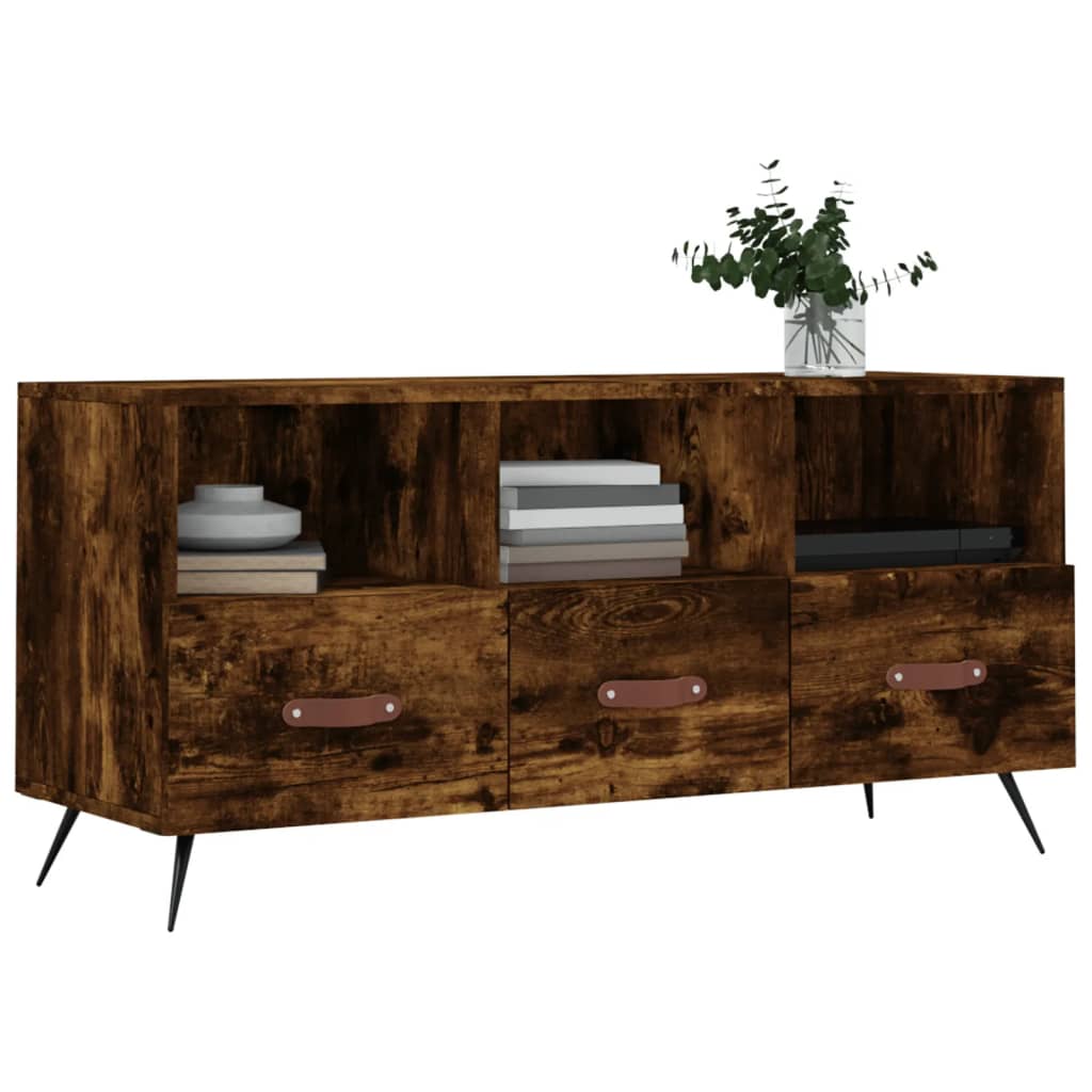 vidaXL Meuble TV chêne fumé 102x36x50 cm Aggloméré