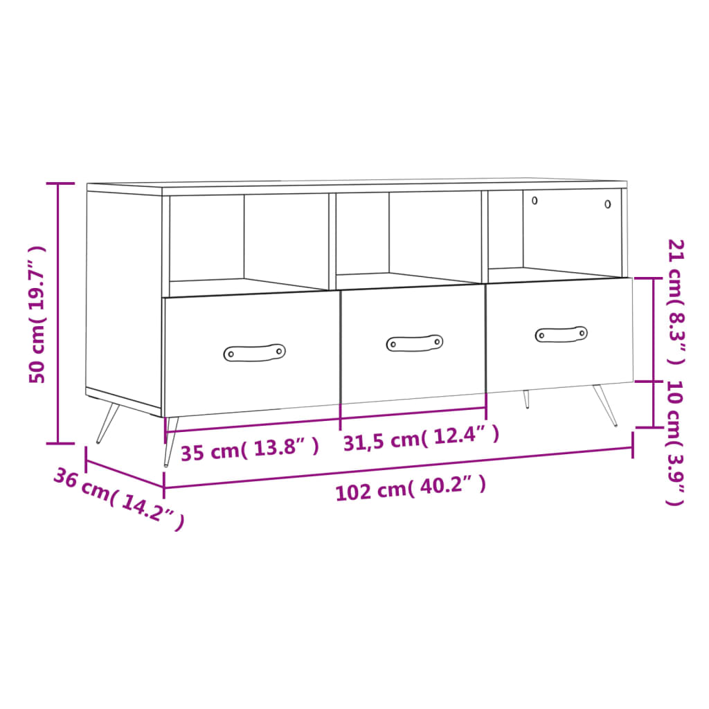 vidaXL Meuble TV chêne fumé 102x36x50 cm Aggloméré