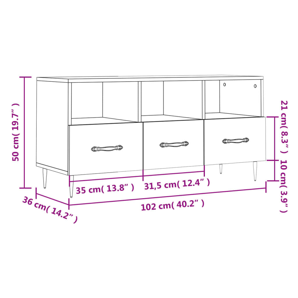 vidaXL Meuble TV Noir 102x36x50 cm Bois d'ingénierie