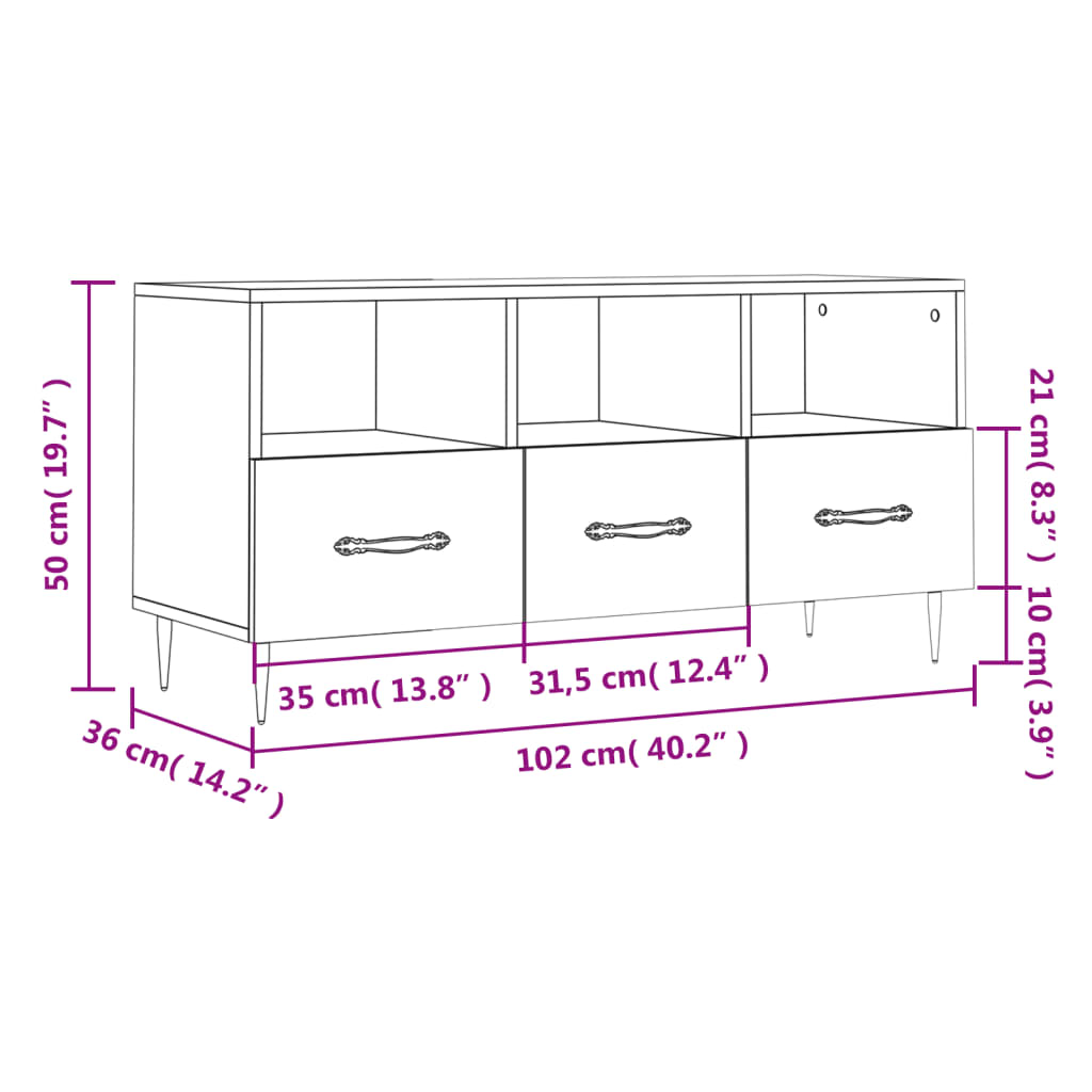vidaXL TV-Schrank Räuchereiche 102x36x50 cm Holzwerkstoff
