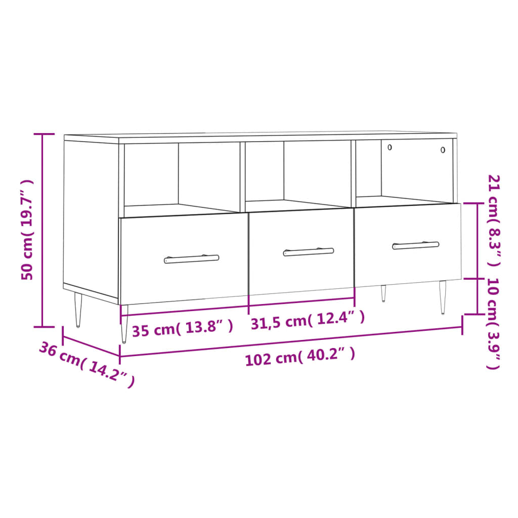 vidaXL Meuble TV chêne fumé 102x36x50 cm Aggloméré