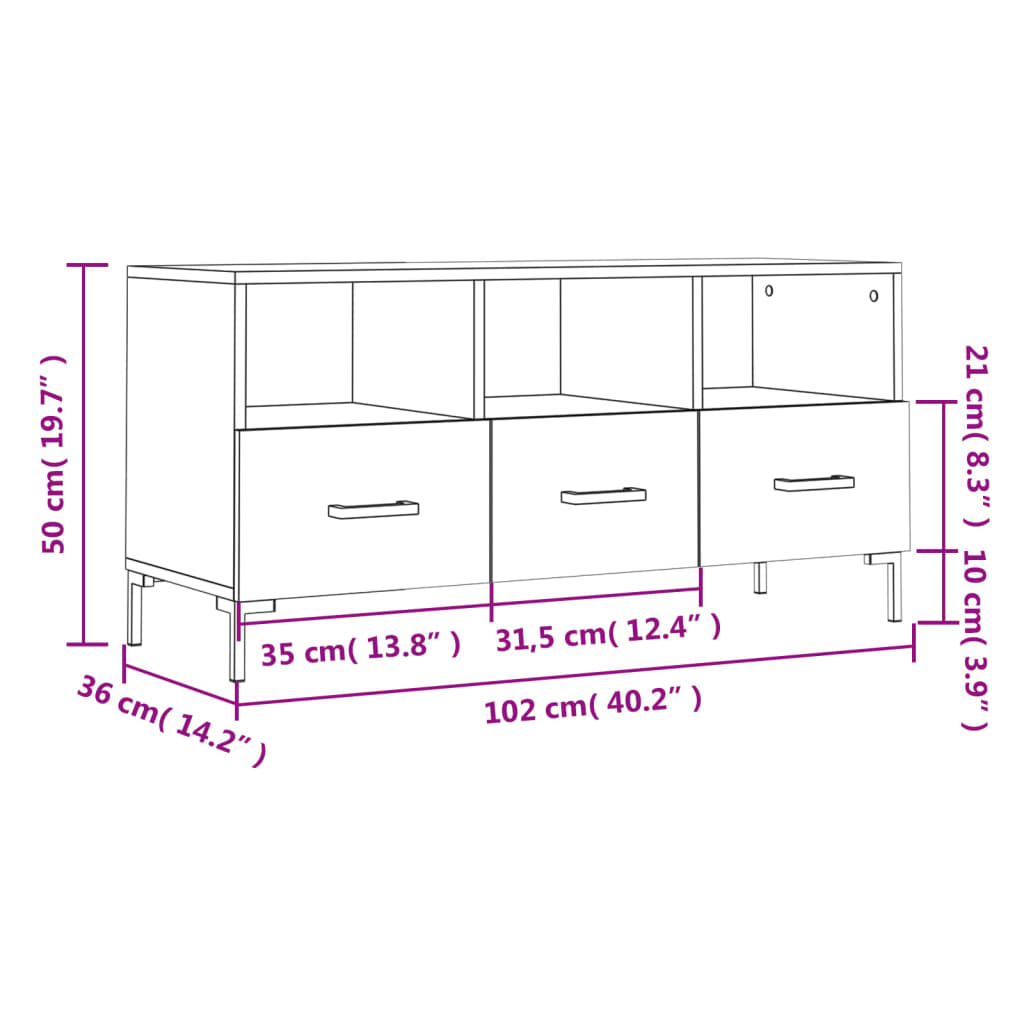 vidaXL Meuble TV chêne fumé 102x36x50 cm Aggloméré