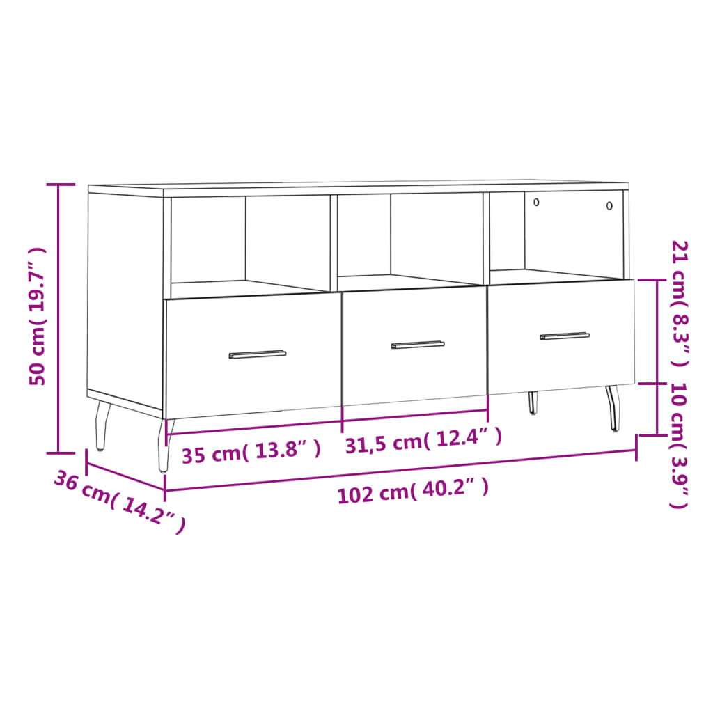 vidaXL Meuble TV Noir 102x36x50 cm Bois d'ingénierie