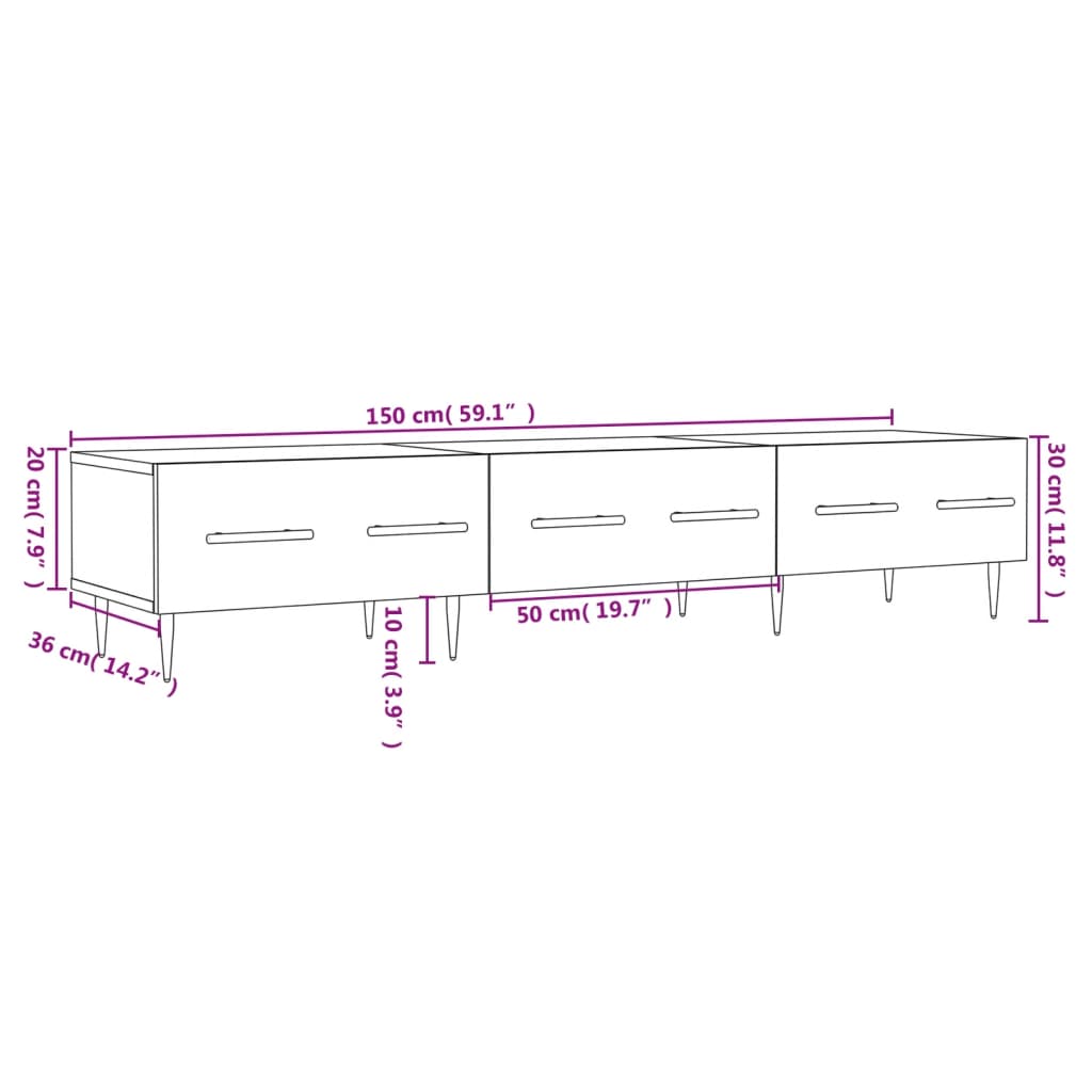 vidaXL Meuble TV chêne fumé 150x36x30 cm bois d'ingénierie