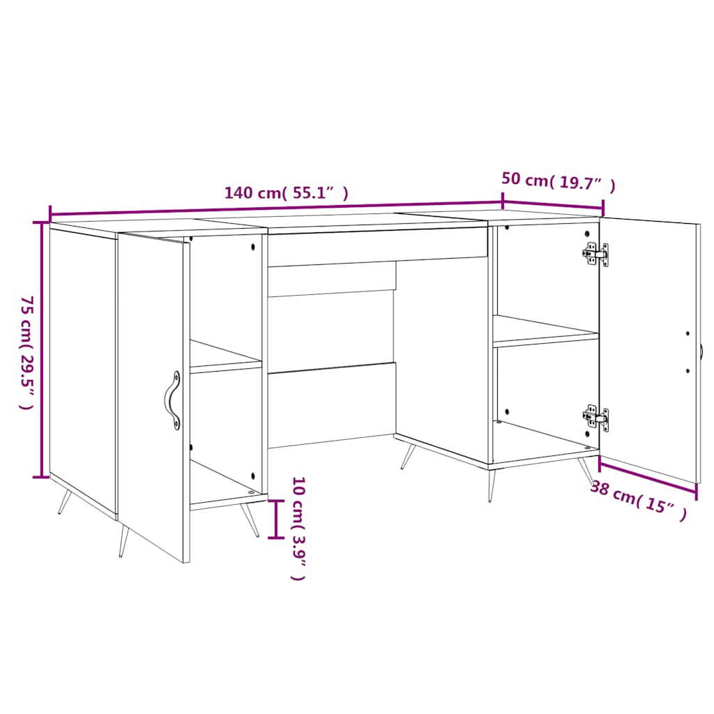 vidaXL Schreibtisch Betongrau 140x50x75 cm Holzwerkstoff