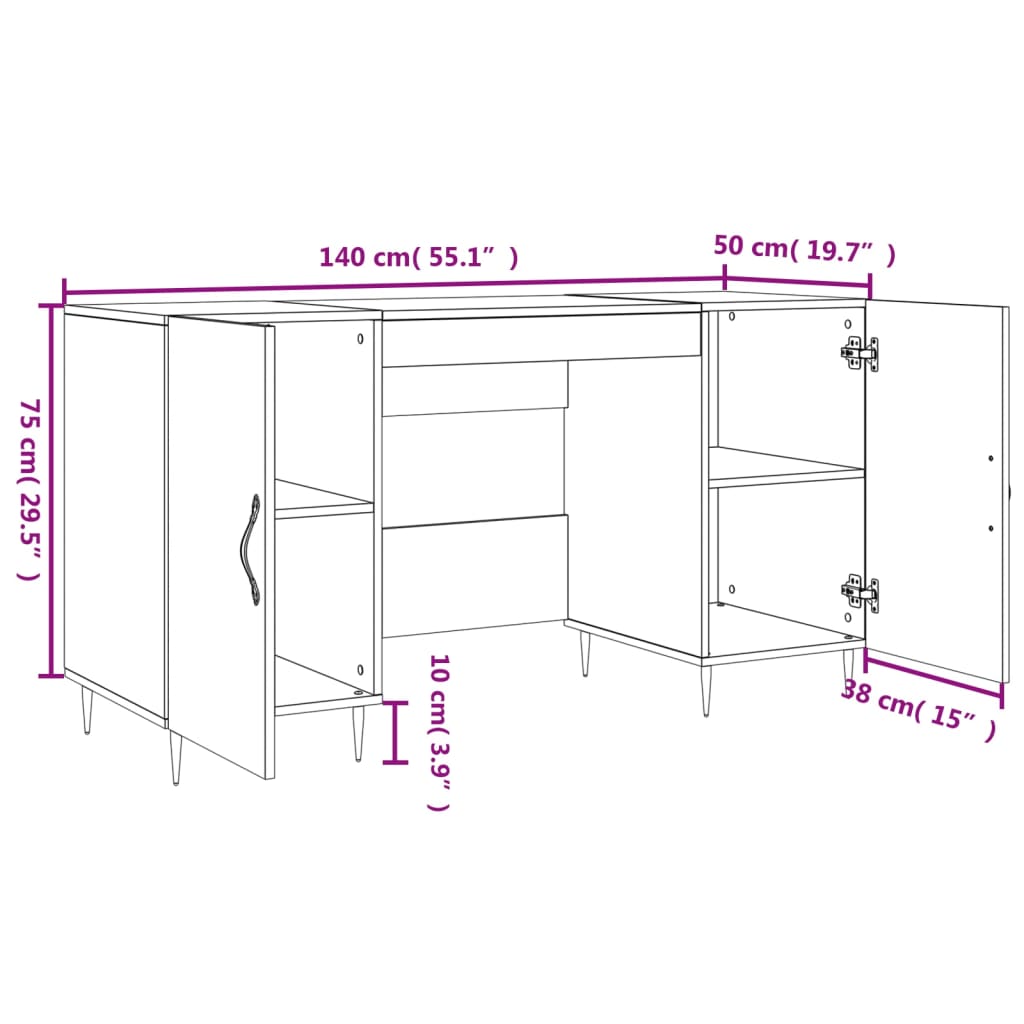 vidaXL Schreibtisch Sonoma-Eiche 140x50x75 cm Holzwerkstoff