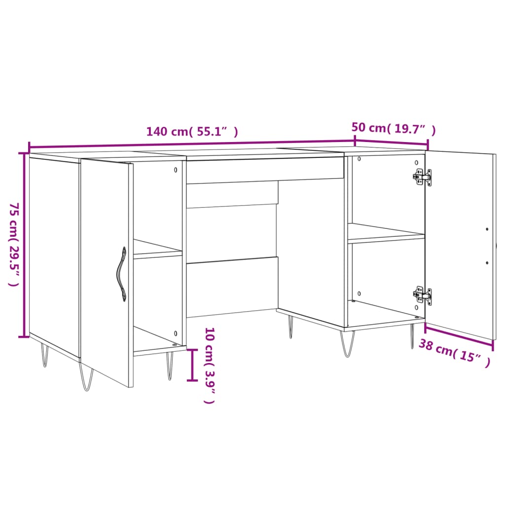 vidaXL Schreibtisch Grau Sonoma 140x50x75 cm Holzwerkstoff