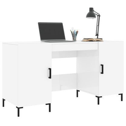 vidaXL Bureau blanc brillant 140x50x75 cm en bois d'ingénierie