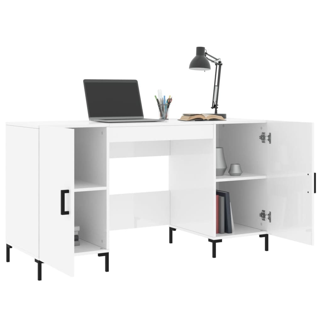 vidaXL Bureau blanc brillant 140x50x75 cm en bois d'ingénierie