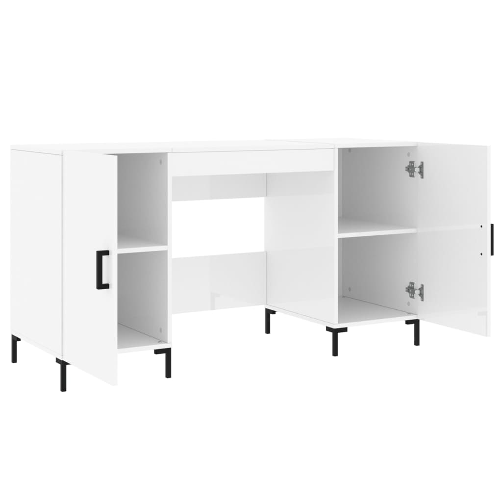vidaXL Bureau blanc brillant 140x50x75 cm en bois d'ingénierie