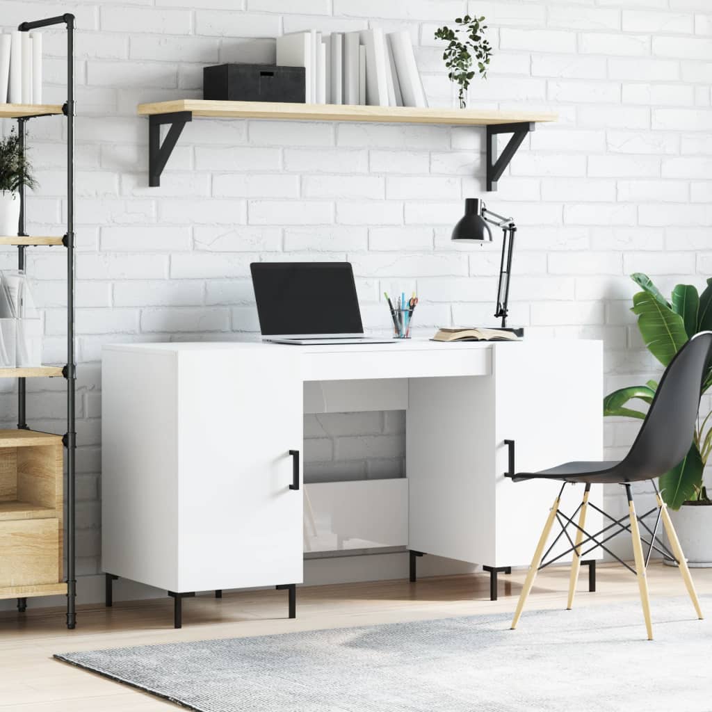 vidaXL Bureau blanc brillant 140x50x75 cm en bois d'ingénierie