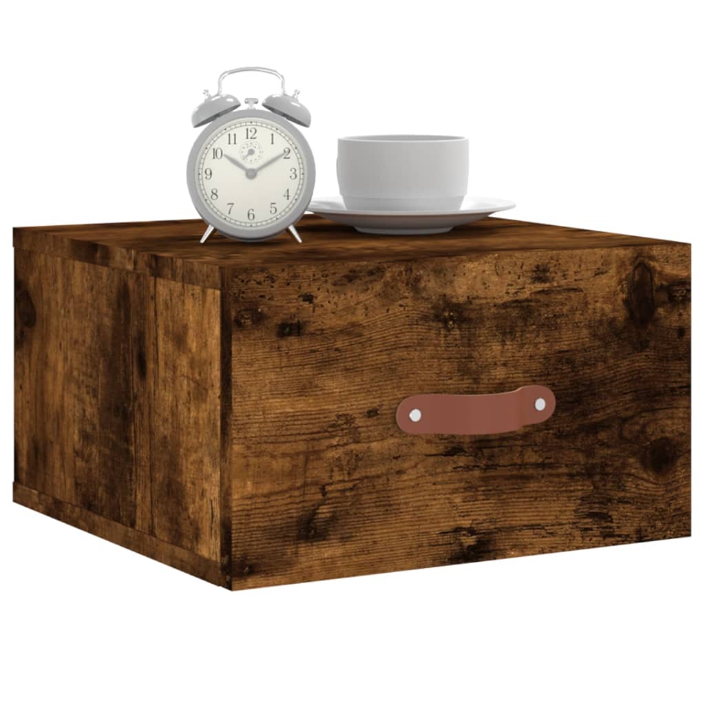 vidaXL Table de chevet murale chêne fumé 35x35x20 cm