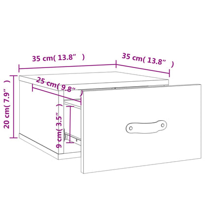 vidaXL Table de chevet murale chêne fumé 35x35x20 cm