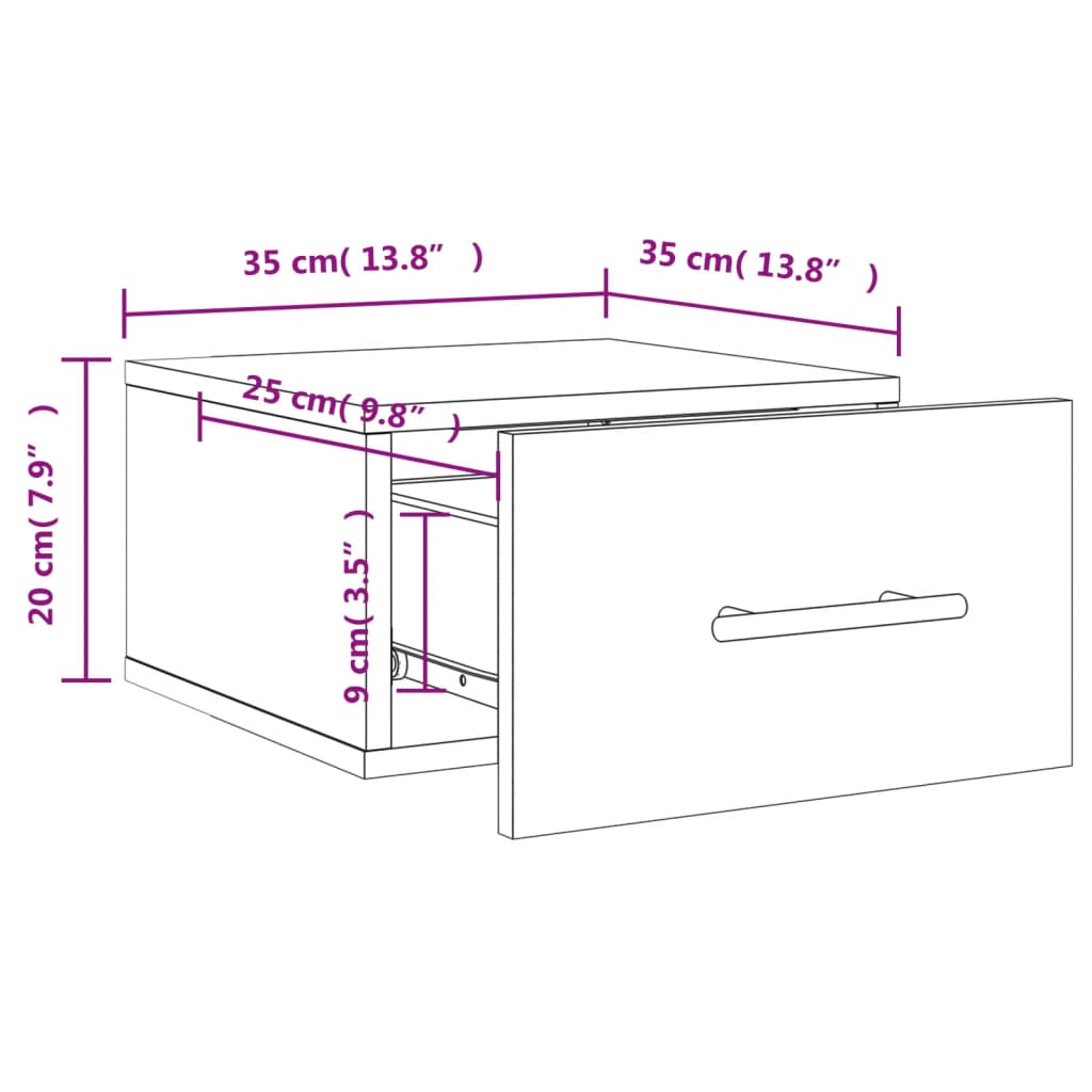 vidaXL Wand-Nachttisch Grau Sonoma 35x35x20 cm