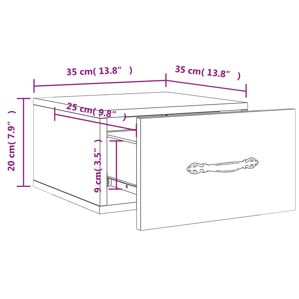 vidaXL Wand-Nachttisch Betongrau 35x35x20 cm