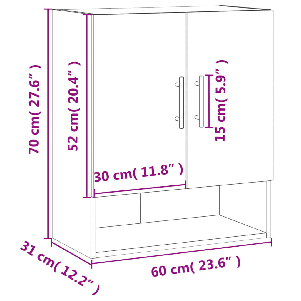vidaXL Armoire murale gris béton 60x31x70 cm bois d'ingénierie