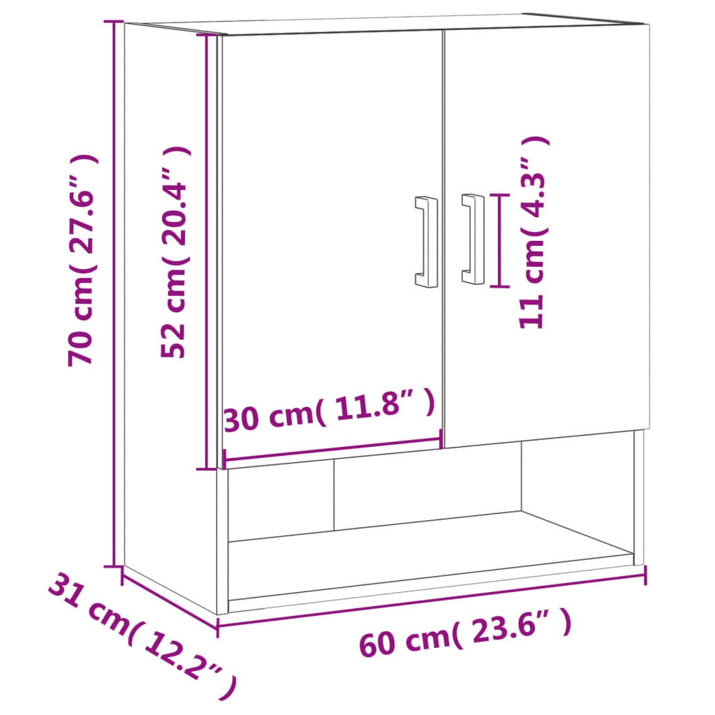vidaXL Wandschrank Betongrau 60x31x70 cm Holzwerkstoff