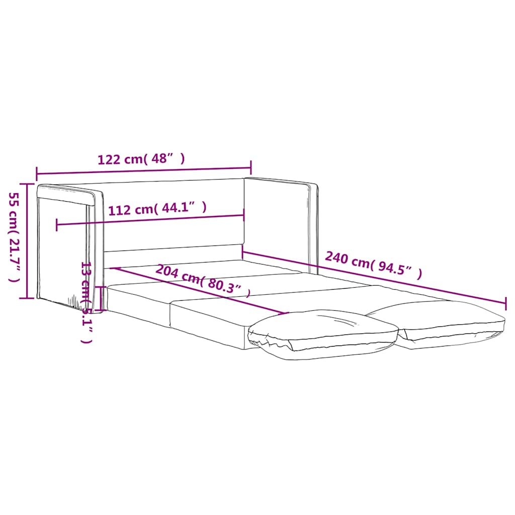 vidaXL Canapé de sol convertible noir 122x204x55 cm velours