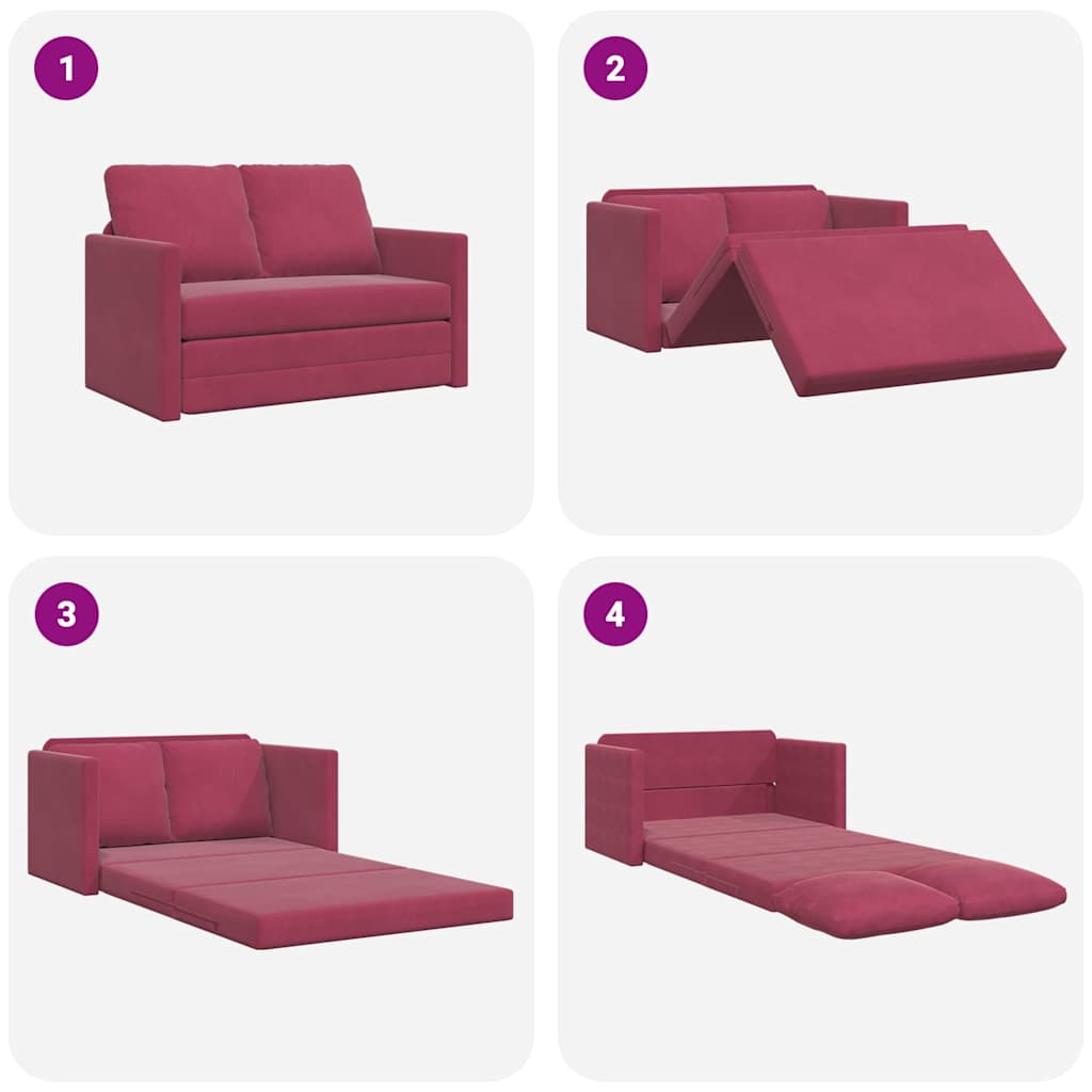 vidaXL Bodensofa mit Schlaffunktion Weinrot 122x204x55 cm Samt