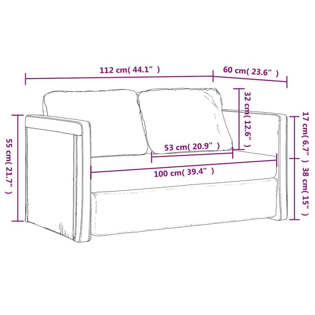 vidaXL Bodensofa mit Schlaffunktion Creme 112x174x55 cm Stoff