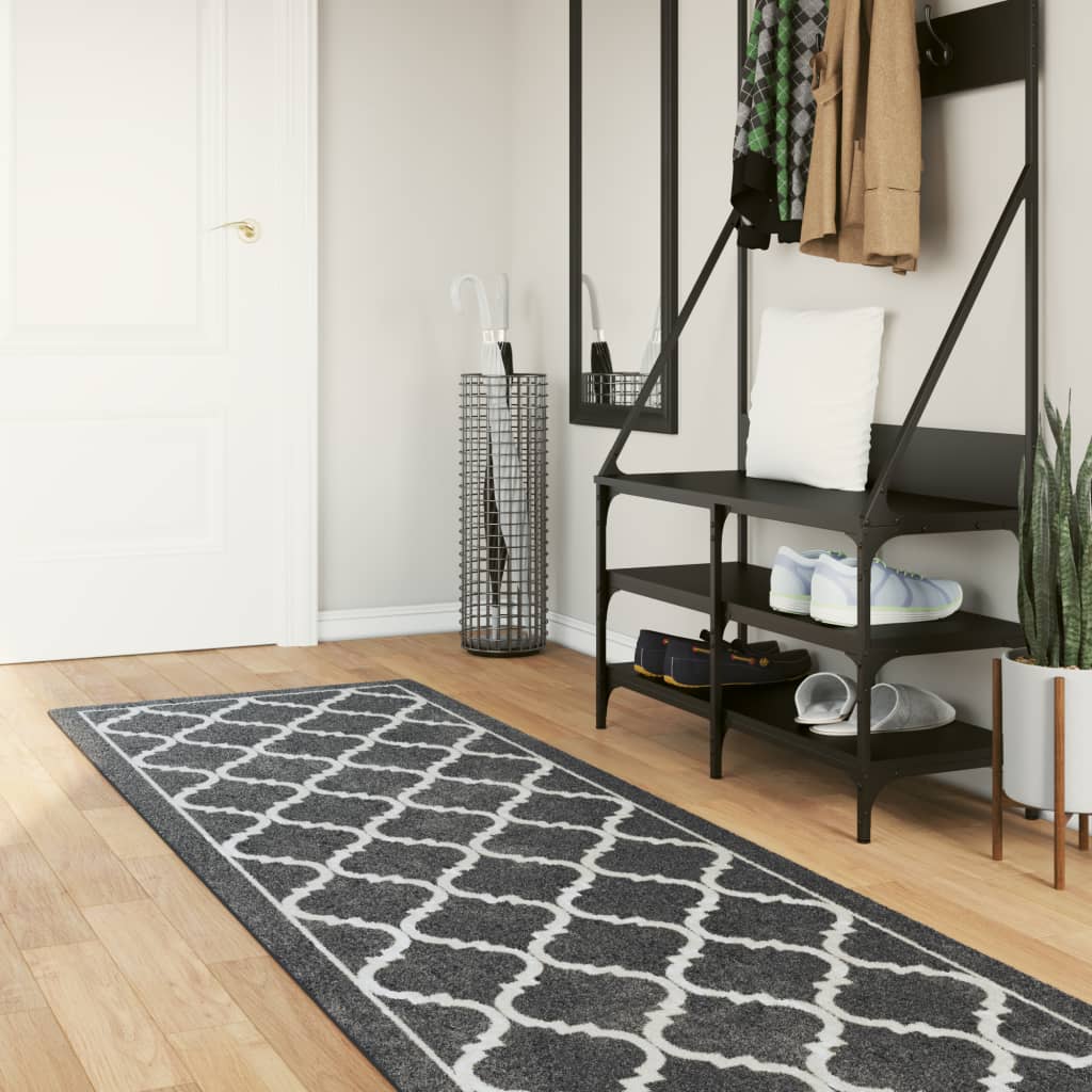 vidaXL Teppich Waschbar Schwarz und Weiß 80x300 cm Rutschfest