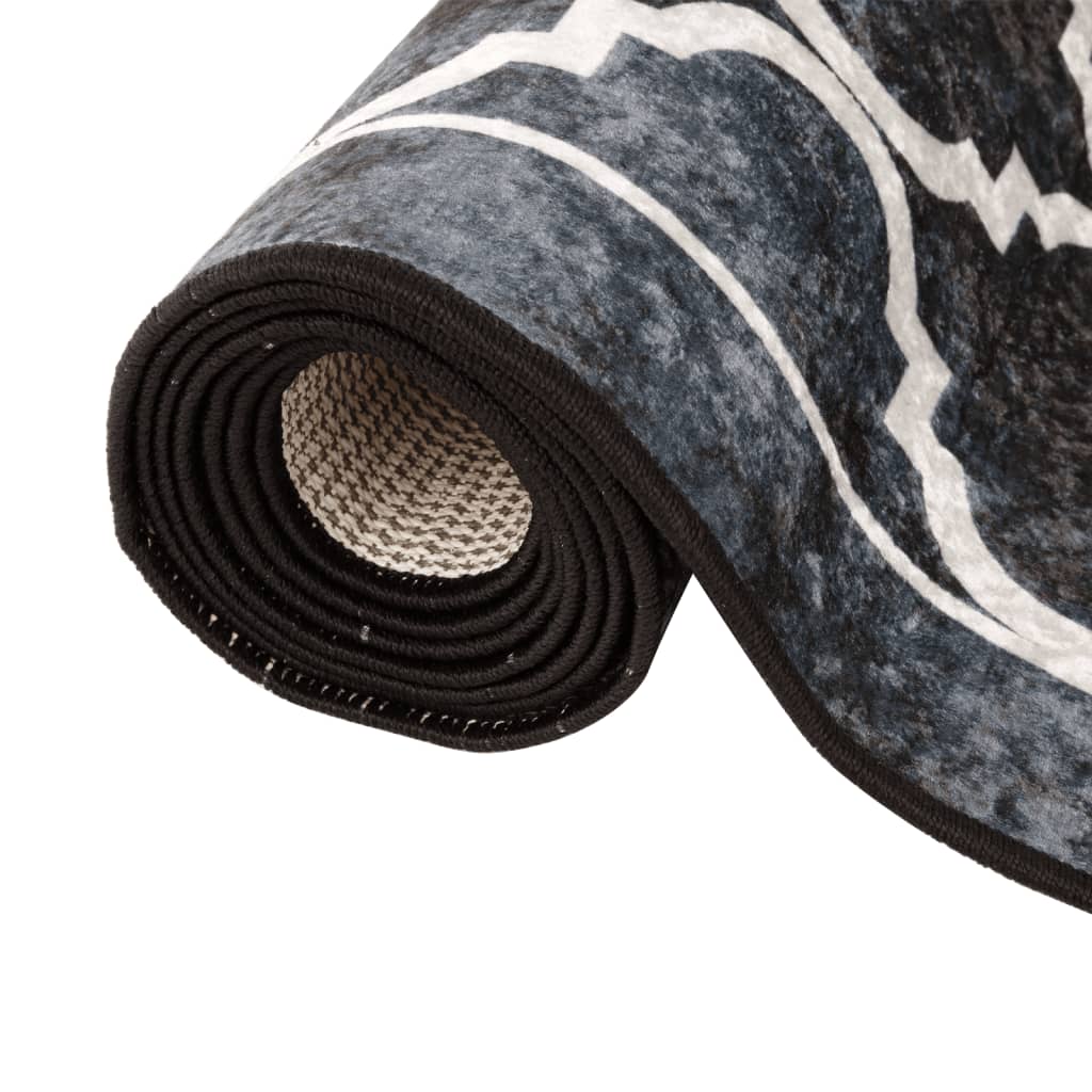 vidaXL Tapis lavable noir et blanc 190x300 cm Antidérapant
