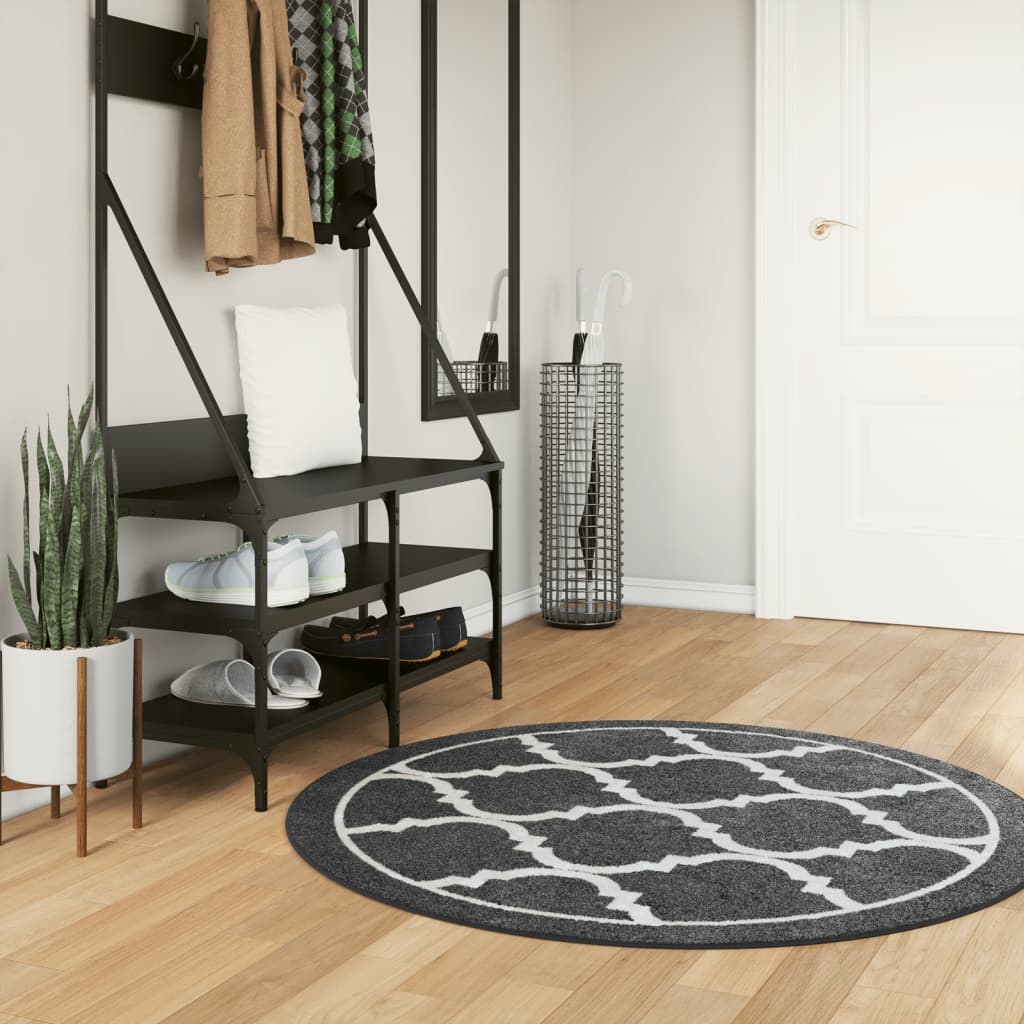 vidaXL Tapis lavable noir et blanc Ø 120 cm Antidérapant