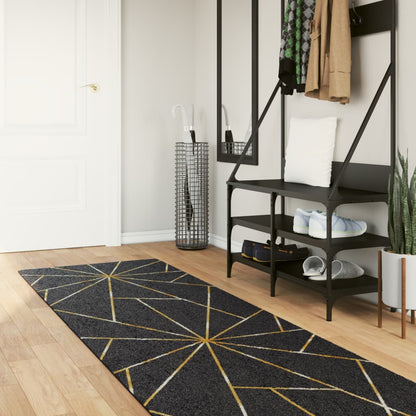 vidaXL Tapis lavable Noir et doré 80x300 cm Antidérapant