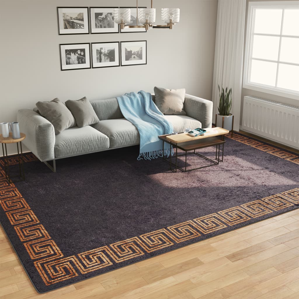 vidaXL Tapis Lavable Noir et Doré 400x300 cm Antidérapant