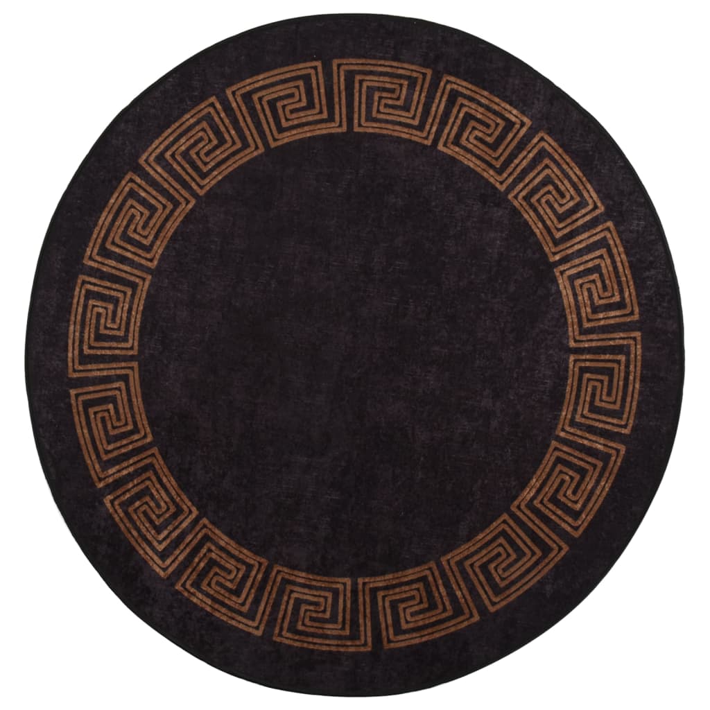 vidaXL Tapis lavable Noir et doré Ø 200 cm Antidérapant