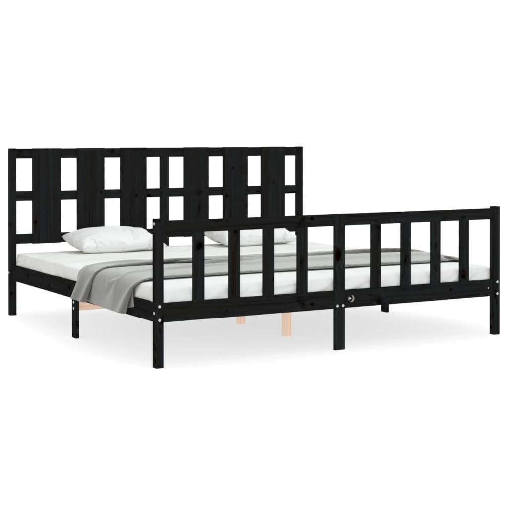 vidaXL Massivholzbett mit Kopfteil Schwarz 180x200 cm