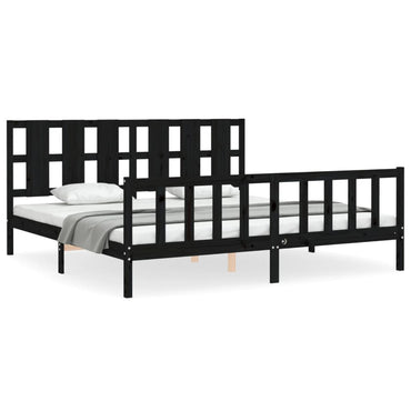vidaXL Massivholzbett mit Kopfteil Schwarz 180x200 cm