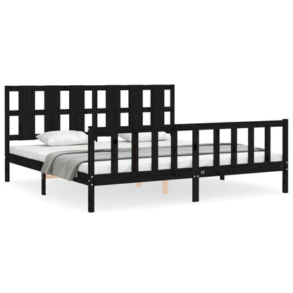 vidaXL Massivholzbett mit Kopfteil Schwarz 180x200 cm