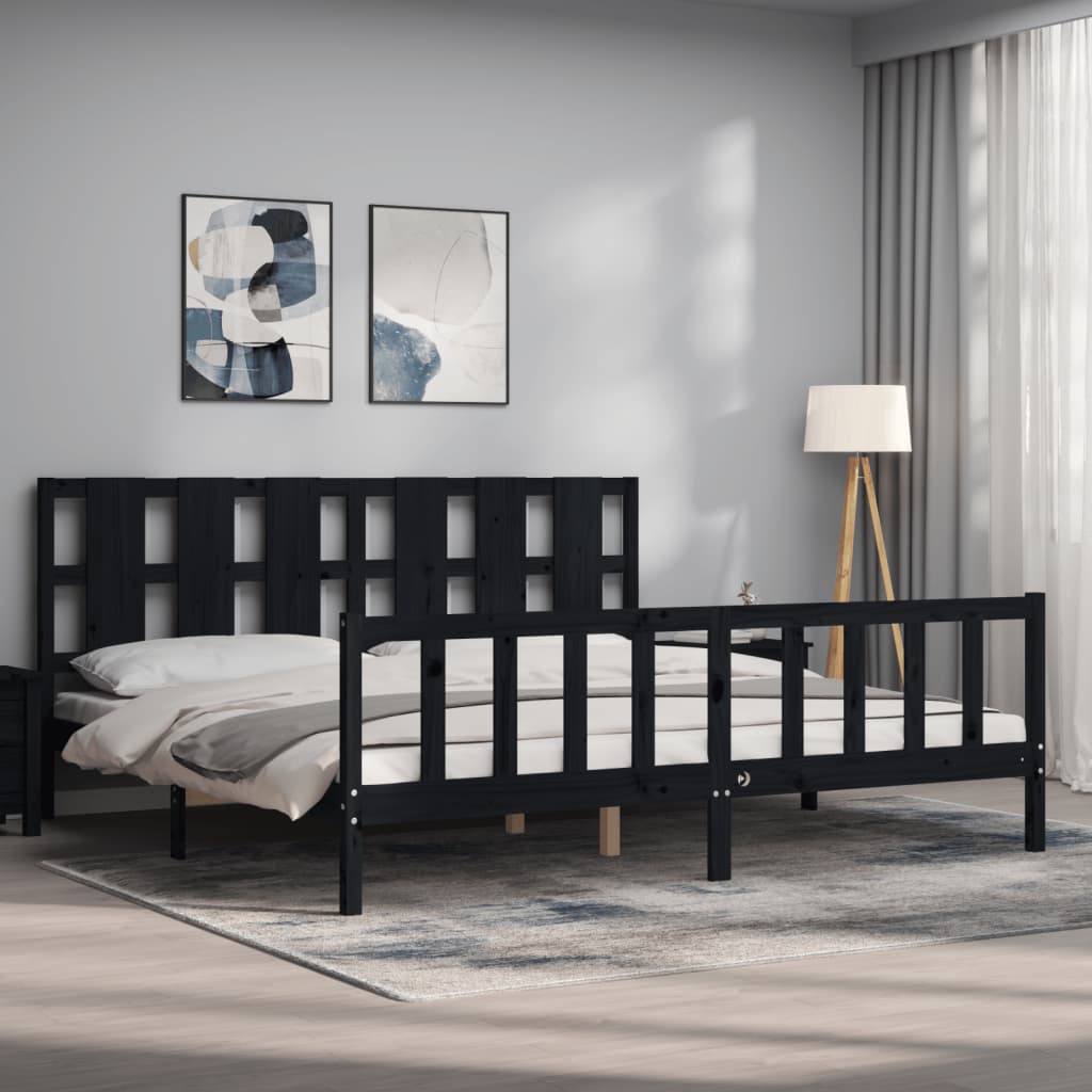vidaXL Massivholzbett mit Kopfteil Schwarz 180x200 cm