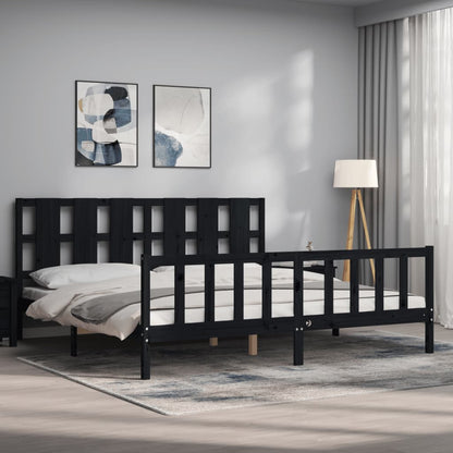 vidaXL Massivholzbett mit Kopfteil Schwarz 180x200 cm