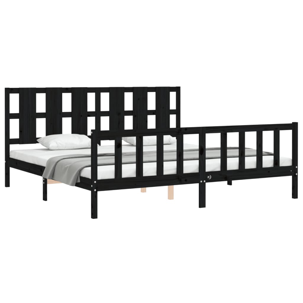 vidaXL Massivholzbett mit Kopfteil Schwarz 180x200 cm