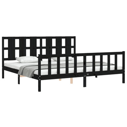 vidaXL Massivholzbett mit Kopfteil Schwarz 180x200 cm