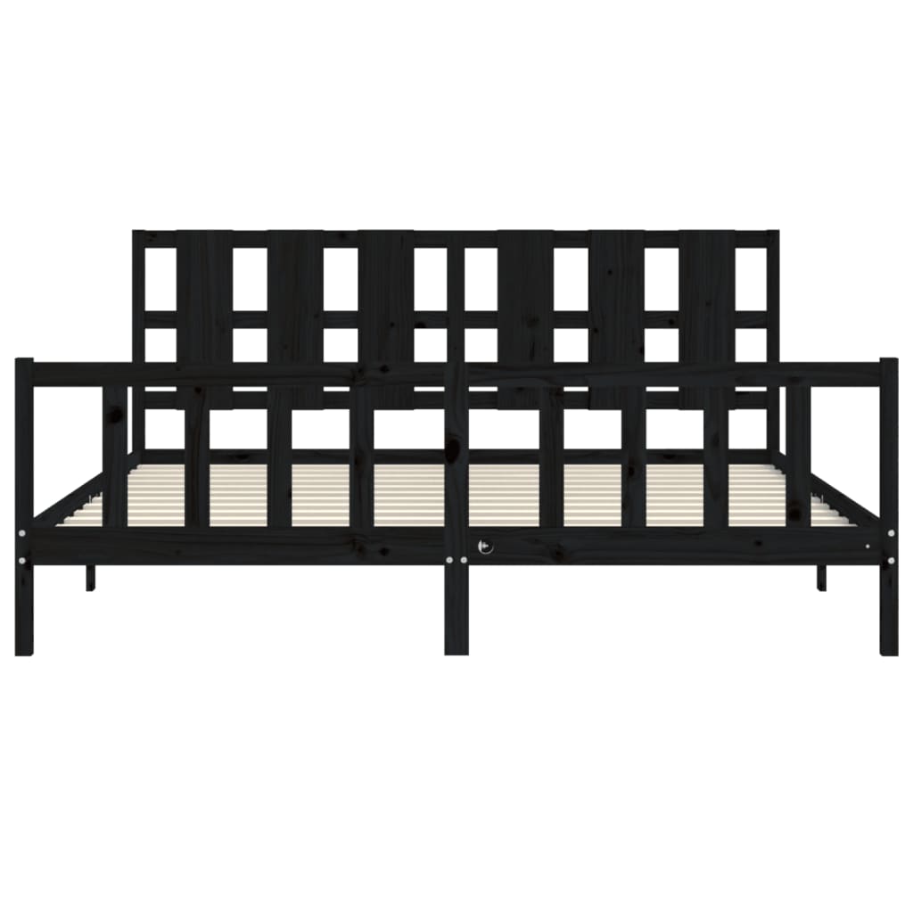 vidaXL Massivholzbett mit Kopfteil Schwarz 180x200 cm