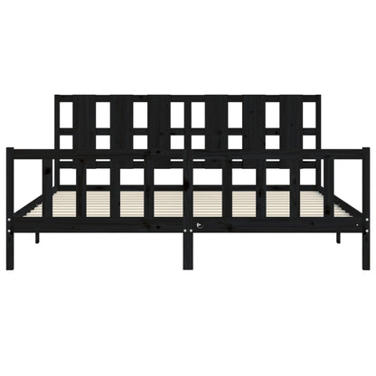vidaXL Massivholzbett mit Kopfteil Schwarz 180x200 cm